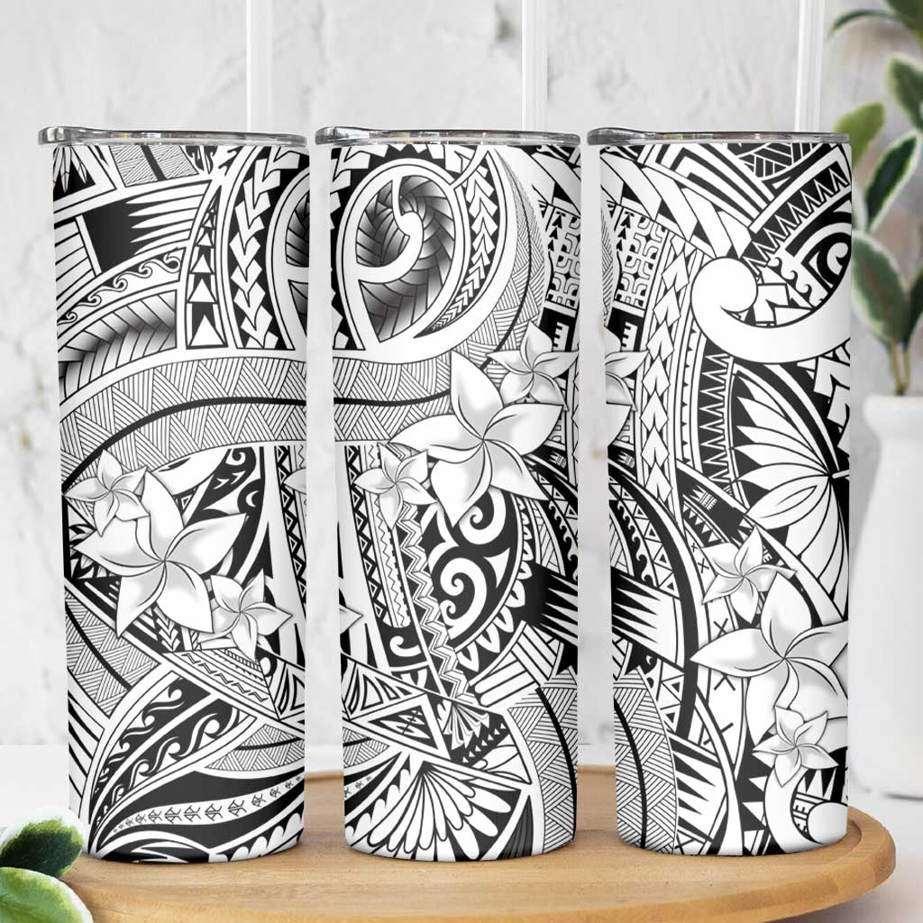 White Pacific Flowers Tribal Polynesian Spirit Skinny Tumbler LT9 - Polynesian Pride