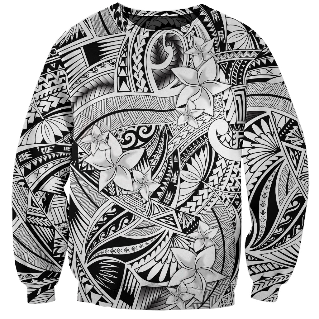 Polynesia Sweatshirt Tribal Polynesian Spirit With White Pacific Flowers LT9 Unisex White - Polynesian Pride