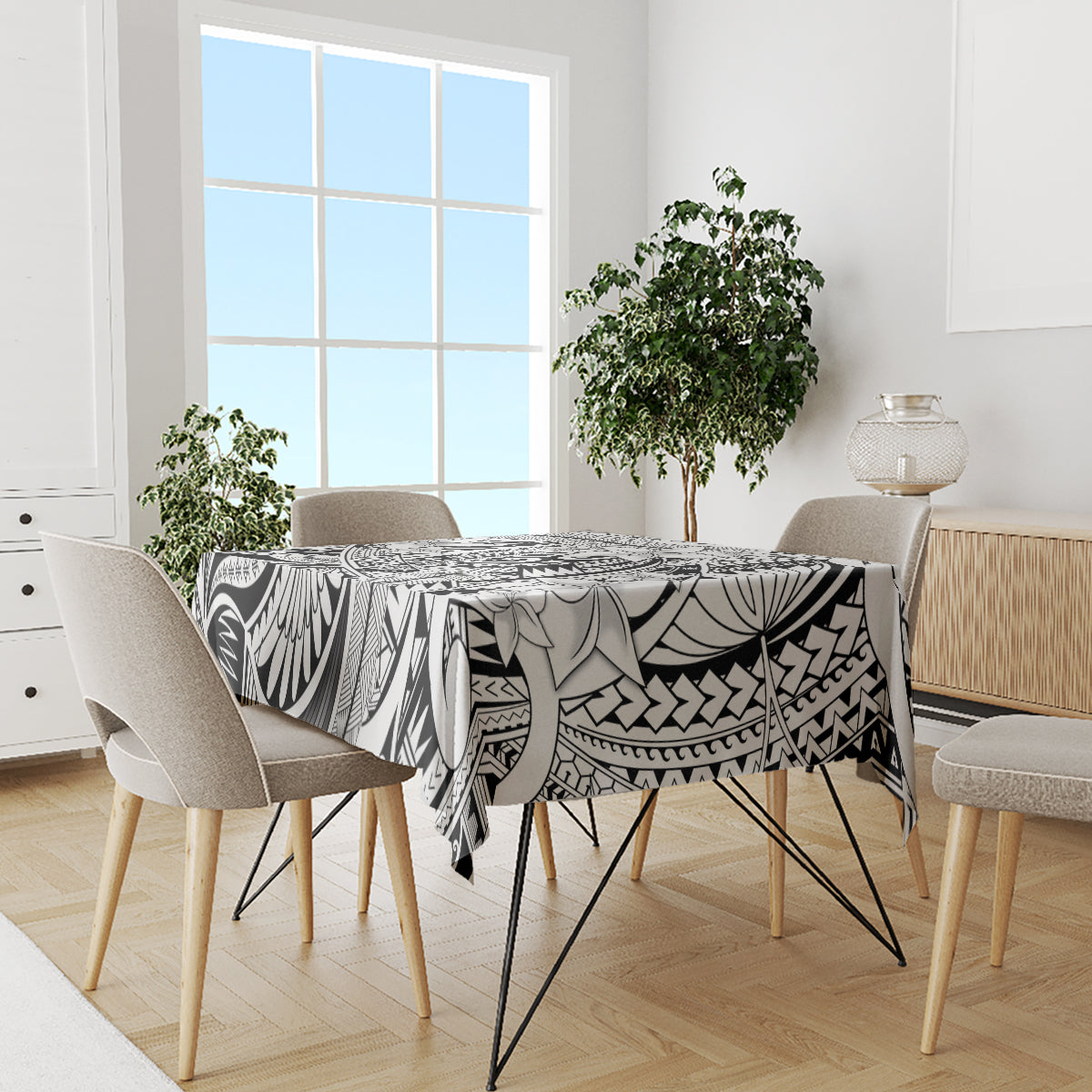 Polynesia Tablecloth Tribal Polynesian Spirit With White Pacific Flowers LT9 - Polynesian Pride