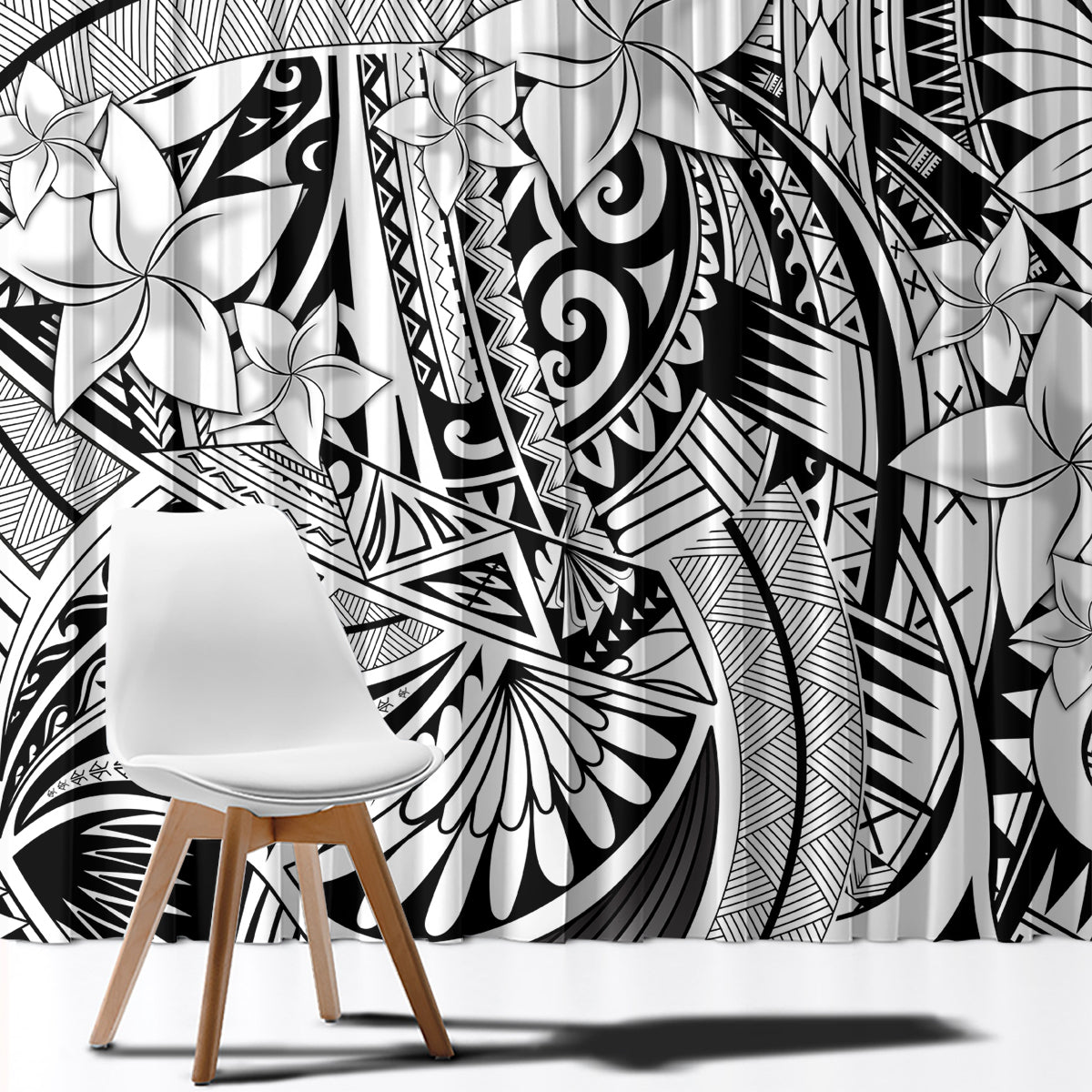 Polynesia Window Curtain Tribal Polynesian Spirit With White Pacific Flowers LT9 - Polynesian Pride