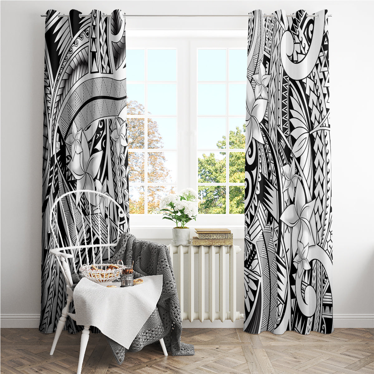 Polynesia Window Curtain Tribal Polynesian Spirit With White Pacific Flowers LT9 - Polynesian Pride