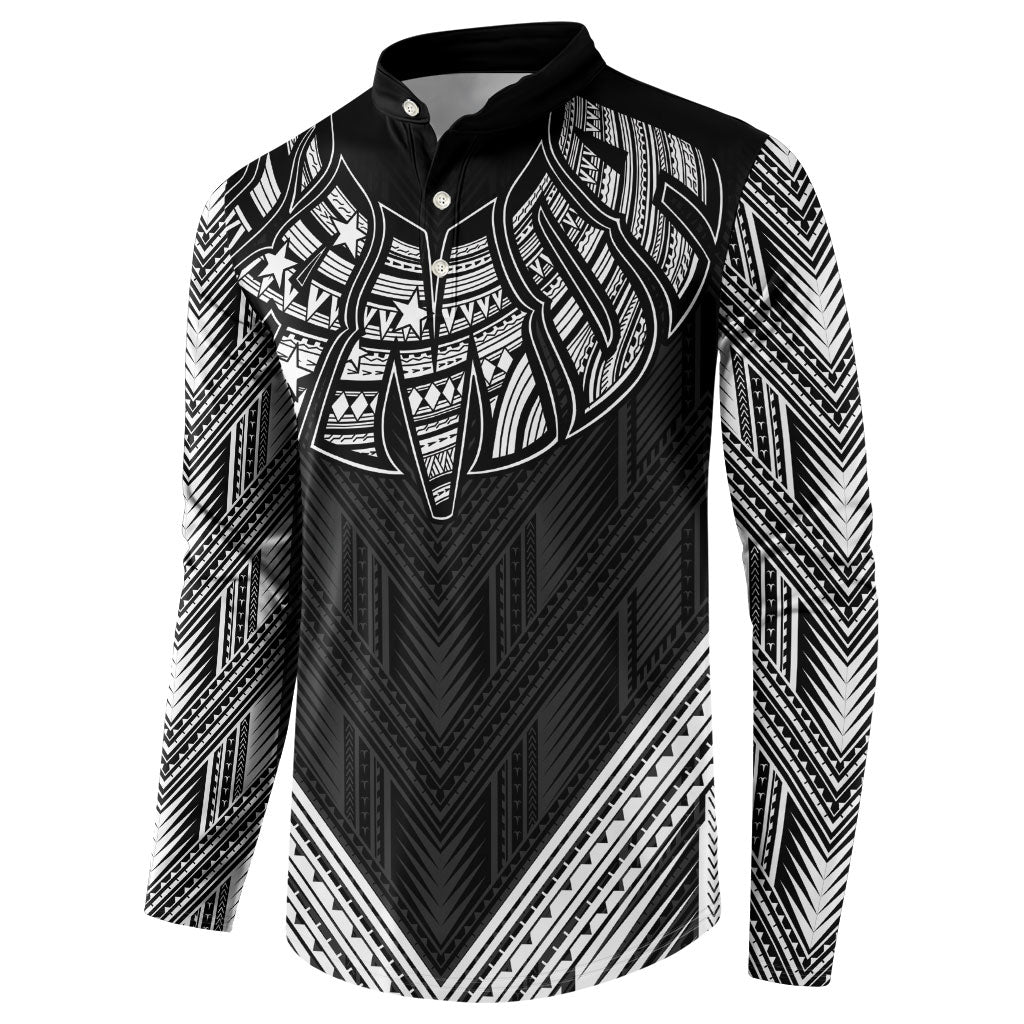 Black Samoa Tribal Chest Tattoo Button Sweatshirt LT9 - Polynesian Pride