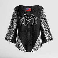 Black Samoa Tribal Chest Tattoo Kimono Sleeve Blouse LT9 - Polynesian Pride