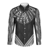 Black Samoa Tribal Chest Tattoo Long Sleeve Button Shirt LT9 Unisex Black - Polynesian Pride