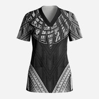 Black Samoa Tribal Chest Tattoo Scrub Top LT9 Adult Black - Polynesian Pride