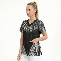 Black Samoa Tribal Chest Tattoo Scrub Top LT9 - Polynesian Pride