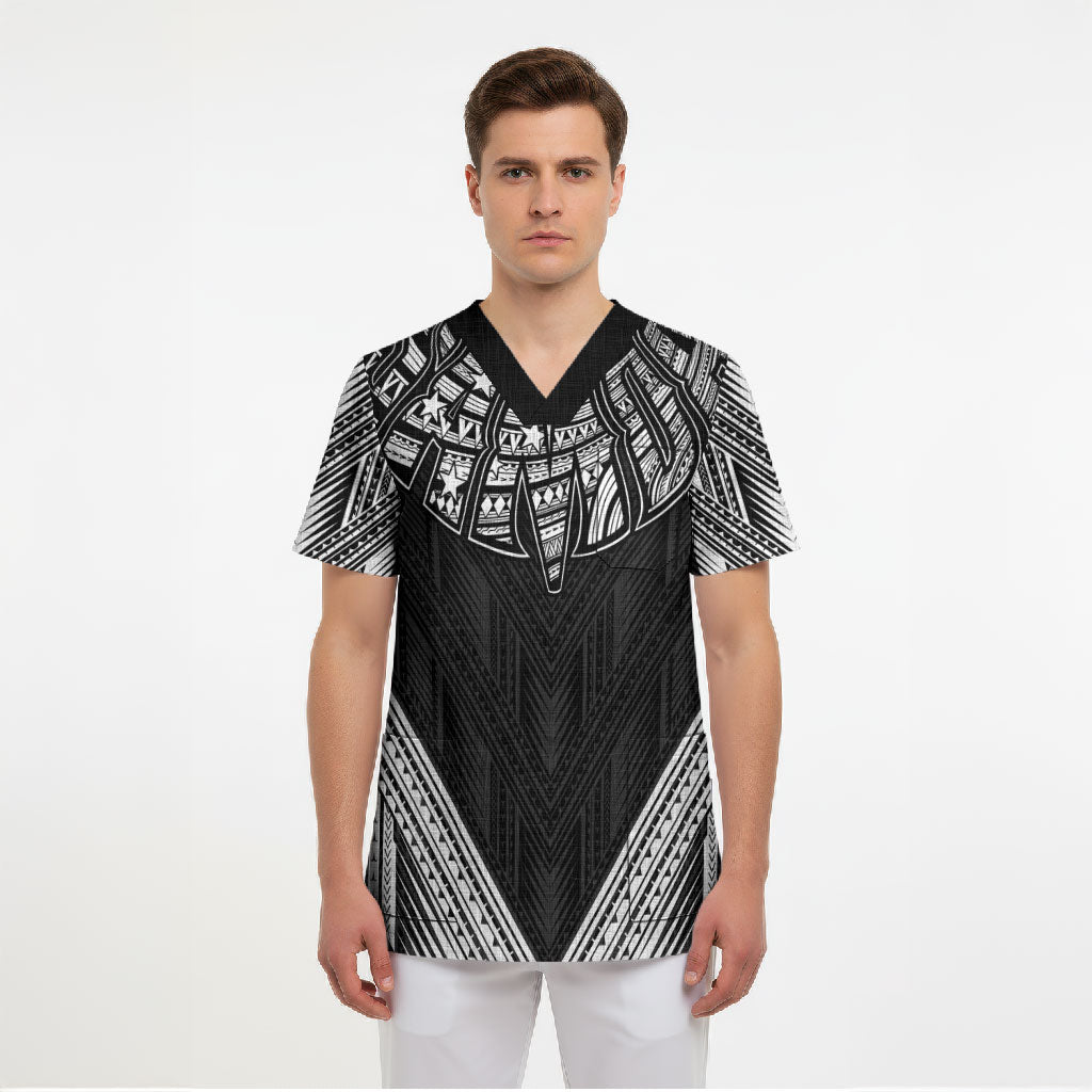 Black Samoa Tribal Chest Tattoo Scrub Top LT9 - Polynesian Pride