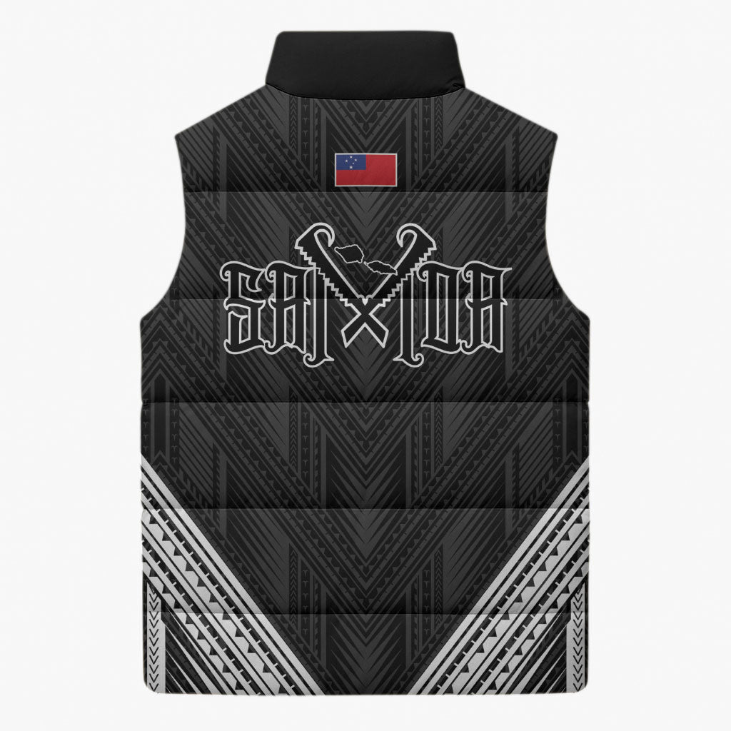 Black Samoa Tribal Chest Tattoo Sleeveless Puffer Jacket LT9 - Polynesian Pride