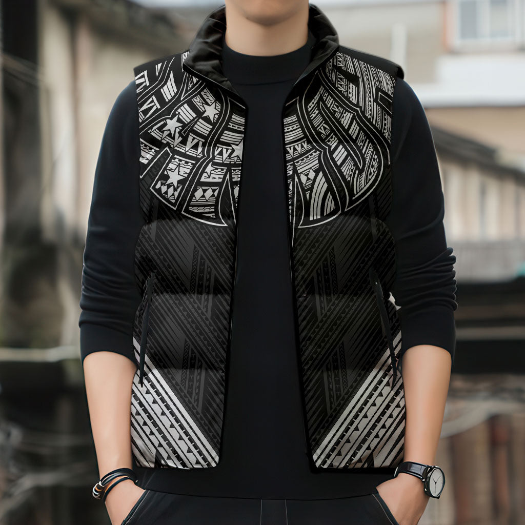 Black Samoa Tribal Chest Tattoo Sleeveless Puffer Jacket LT9 - Polynesian Pride