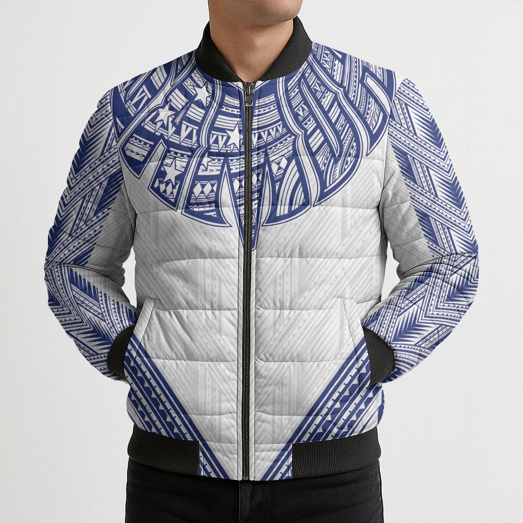 White Samoa Tribal Chest Tattoo Bomber Puffer Jacket LT9 - Polynesian Pride