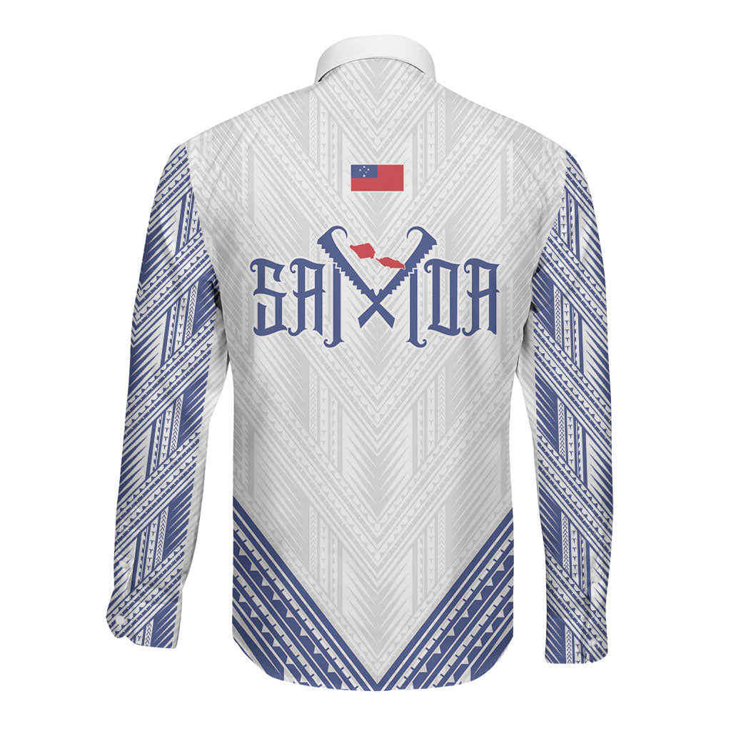 White Samoa Tribal Chest Tattoo Long Sleeve Button Shirt LT9 - Polynesian Pride