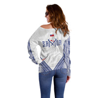 White Samoa Tribal Chest Tattoo Off Shoulder Sweater LT9 - Polynesian Pride