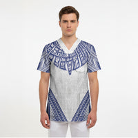 White Samoa Tribal Chest Tattoo Scrub Top LT9 - Polynesian Pride