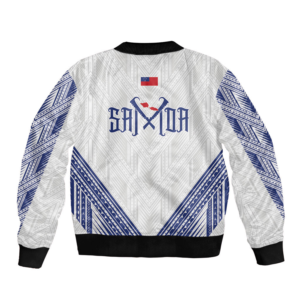 White Samoa Tribal Chest Tattoo Sleeve Zip Bomber Jacket LT9 - Polynesian Pride