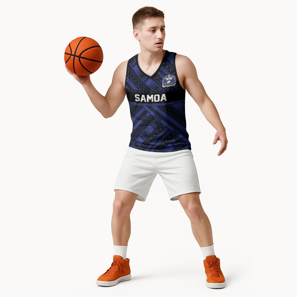 Toa Samoa 40th Anniversary Basketball Jersey Royal Blue Tribal LT9 - Polynesian Pride