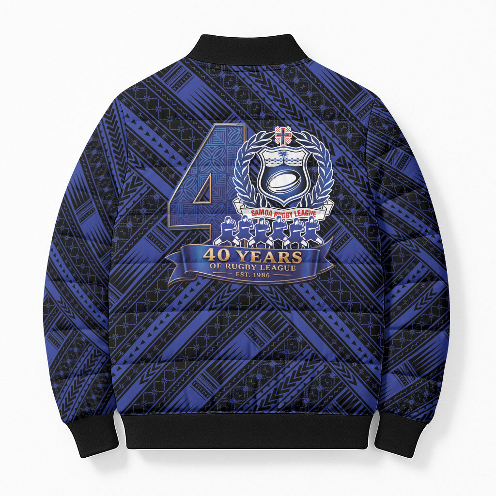 Toa Samoa 40th Anniversary Bomber Puffer Jacket Royal Blue Tribal LT9 - Polynesian Pride
