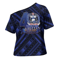 Toa Samoa 40th Anniversary Cross Shoulder Shirt Royal Blue Tribal LT9 - Polynesian Pride