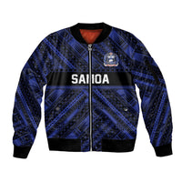 Toa Samoa 40th Anniversary Sleeve Zip Bomber Jacket Royal Blue Tribal LT9 Unisex Blue - Polynesian Pride