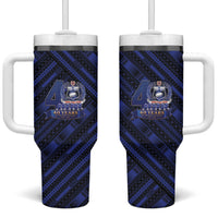 Toa Samoa 40th Anniversary Tumbler With Handle Royal Blue Tribal LT9 One Size: 40 oz Blue - Polynesian Pride