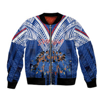 Toa Samoa Siva Tau Bomber Jacket Royal Blue Chevron Geometric Heritage LT9 Unisex Blue - Polynesian Pride