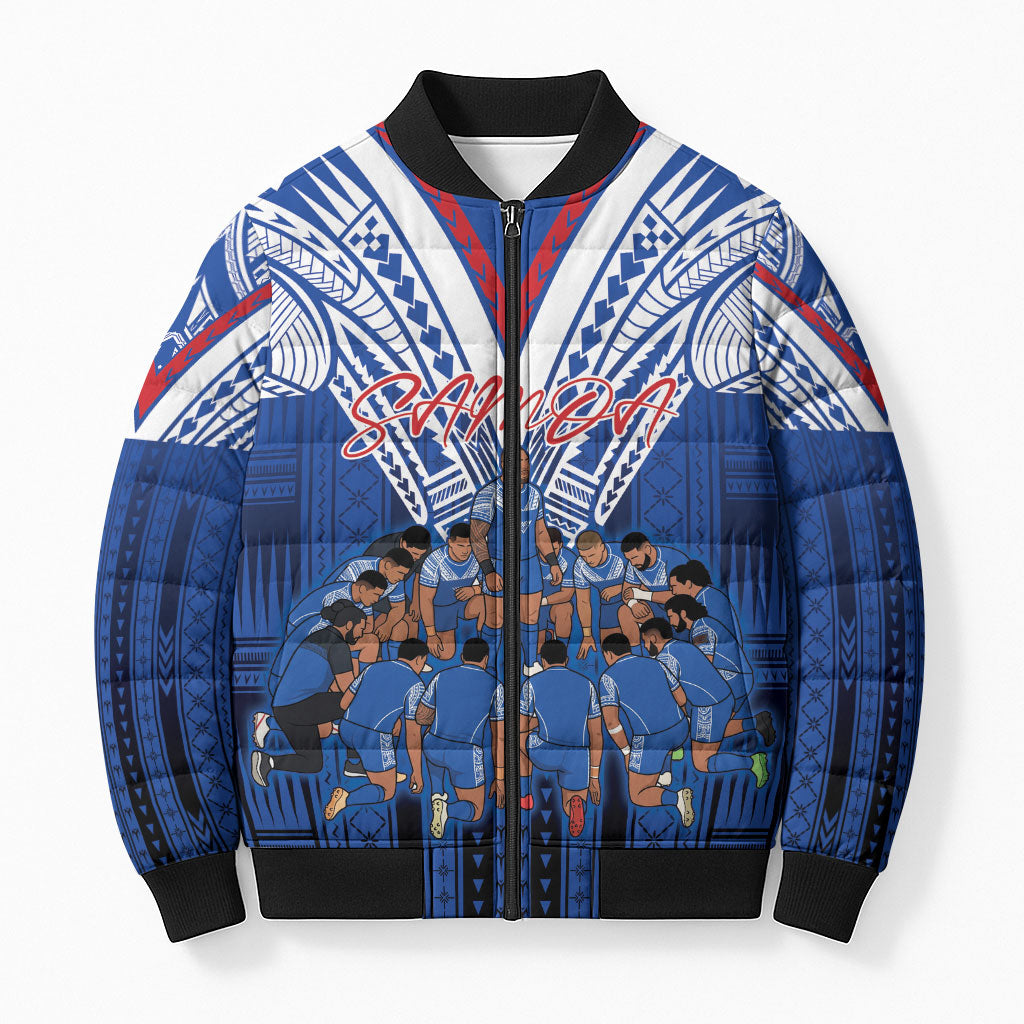 Toa Samoa Siva Tau Bomber Puffer Jacket Royal Blue Chevron Geometric Heritage LT9 Unisex Blue - Polynesian Pride