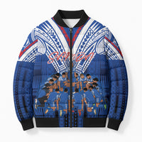 Toa Samoa Siva Tau Bomber Puffer Jacket Royal Blue Chevron Geometric Heritage LT9 Unisex Blue - Polynesian Pride