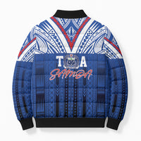 Toa Samoa Siva Tau Bomber Puffer Jacket Royal Blue Chevron Geometric Heritage LT9 - Polynesian Pride
