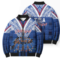 Toa Samoa Siva Tau Bomber Puffer Jacket Royal Blue Chevron Geometric Heritage LT9 - Polynesian Pride