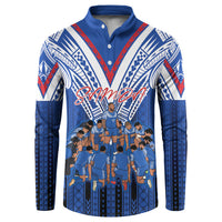 Toa Samoa Siva Tau Button Sweatshirt Royal Blue Chevron Geometric Heritage LT9 Blue - Polynesian Pride