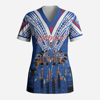 Toa Samoa Siva Tau Scrub Top Royal Blue Chevron Geometric Heritage LT9 Adult Blue - Polynesian Pride