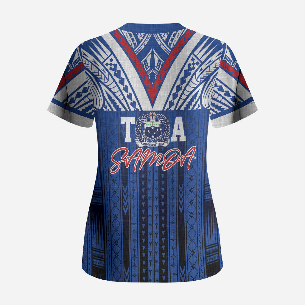 Toa Samoa Siva Tau Scrub Top Royal Blue Chevron Geometric Heritage LT9 - Polynesian Pride
