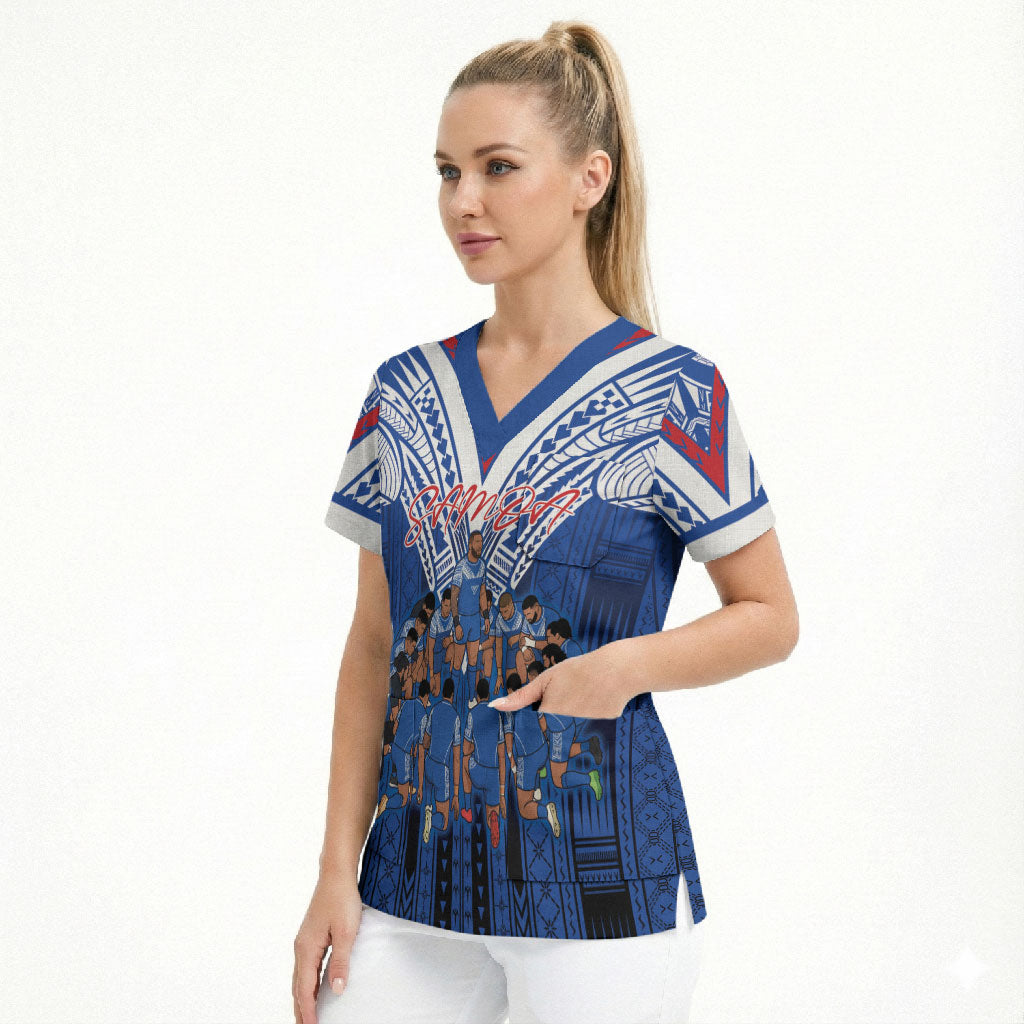 Toa Samoa Siva Tau Scrub Top Royal Blue Chevron Geometric Heritage LT9 - Polynesian Pride