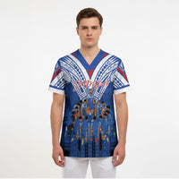 Toa Samoa Siva Tau Scrub Top Royal Blue Chevron Geometric Heritage LT9 - Polynesian Pride