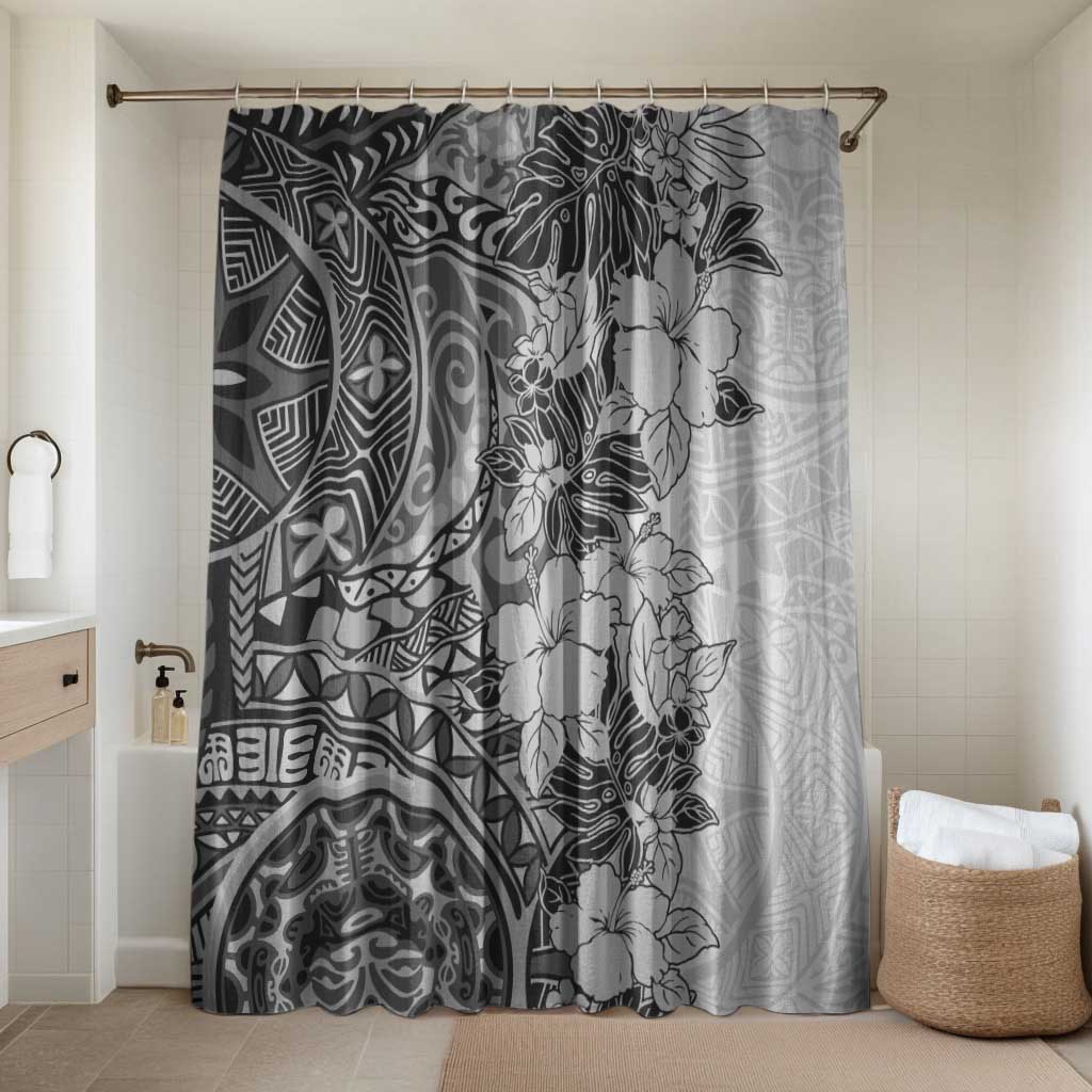 Polynesia Bathroom Set Hibiscus Hawaiian Tribal Tattoo Retro Gray - Polynesian Pride