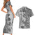 Polynesia Couples Matching Short Sleeve Bodycon Dress and Hawaiian Shirt Hibiscus and Hawaiian Tribal Tattoo Retro Style Gray Color LT9 - Polynesian Pride