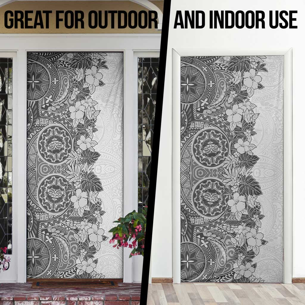 Polynesia Door Cover Hibiscus Hawaiian Tribal Tattoo Retro Gray - Polynesian Pride