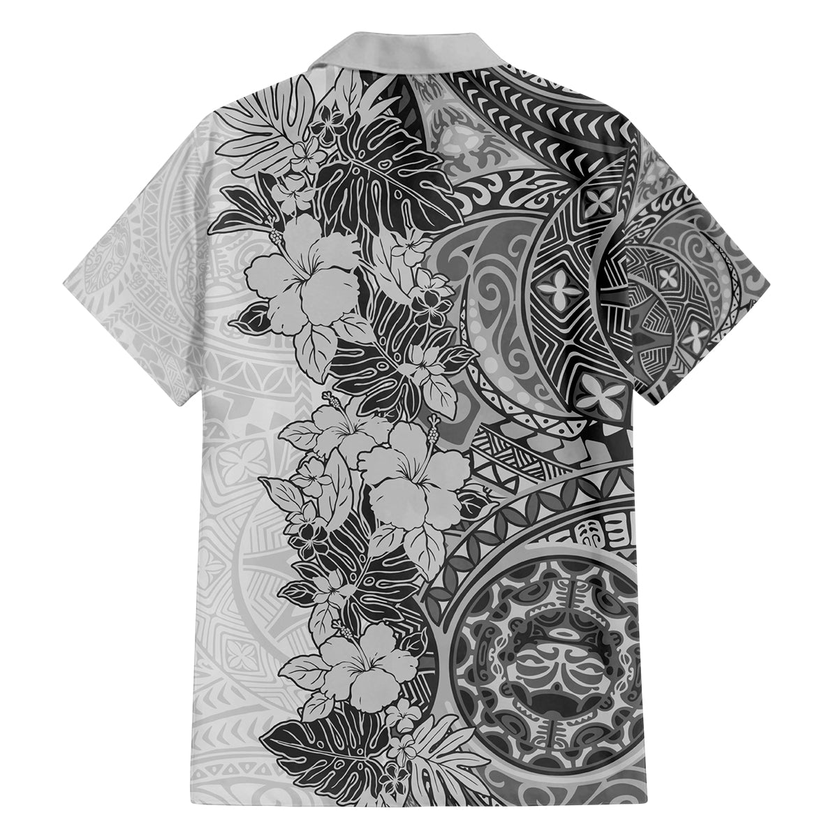 Polynesia Family Matching Off Shoulder Short Dress and Hawaiian Shirt Hibiscus and Hawaiian Tribal Tattoo Retro Style Gray Color LT9 - Polynesian Pride