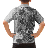Polynesia Family Matching Tank Maxi Dress and Hawaiian Shirt Hibiscus and Hawaiian Tribal Tattoo Retro Style Gray Color LT9 - Polynesian Pride
