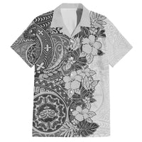 Polynesia Family Matching Tank Maxi Dress and Hawaiian Shirt Hibiscus and Hawaiian Tribal Tattoo Retro Style Gray Color LT9 Dad's Shirt - Short Sleeve Gray - Polynesian Pride