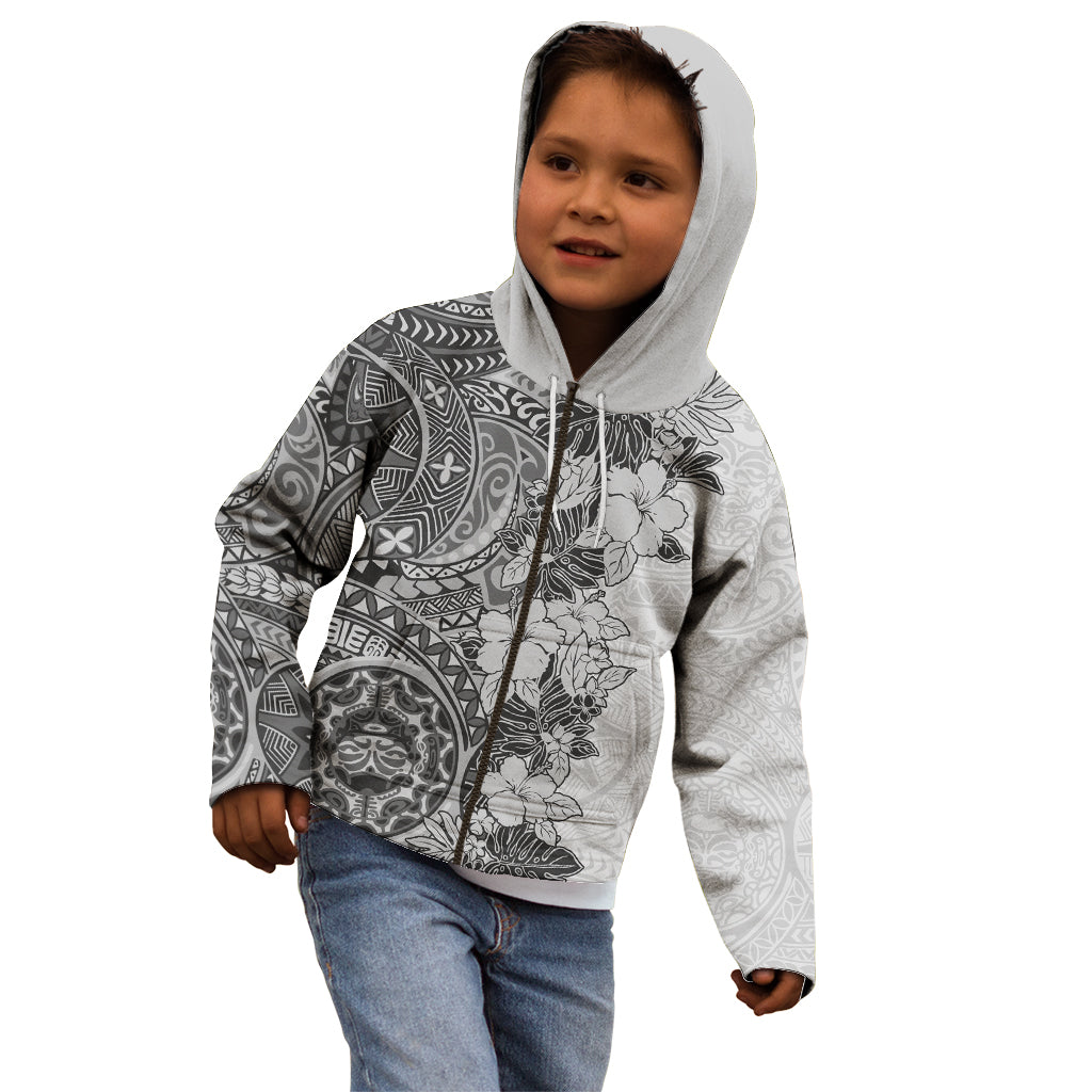 Polynesia Kid Hoodie Hibiscus and Hawaiian Tribal Tattoo Retro Style Gray Color LT9 - Polynesian Pride