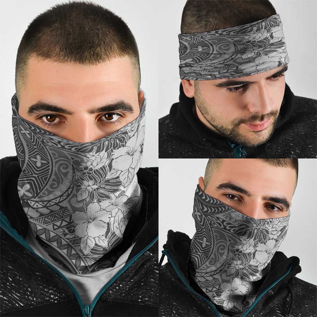 Polynesia Neck Gaiter Hibiscus Hawaiian Tribal Tattoo Retro Gray LT9 - Polynesian Pride