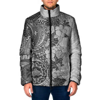 Polynesia Padded Jacket Hibiscus Hawaiian Tribal Tattoo Retro Gray LT9 Men Gray - Polynesian Pride