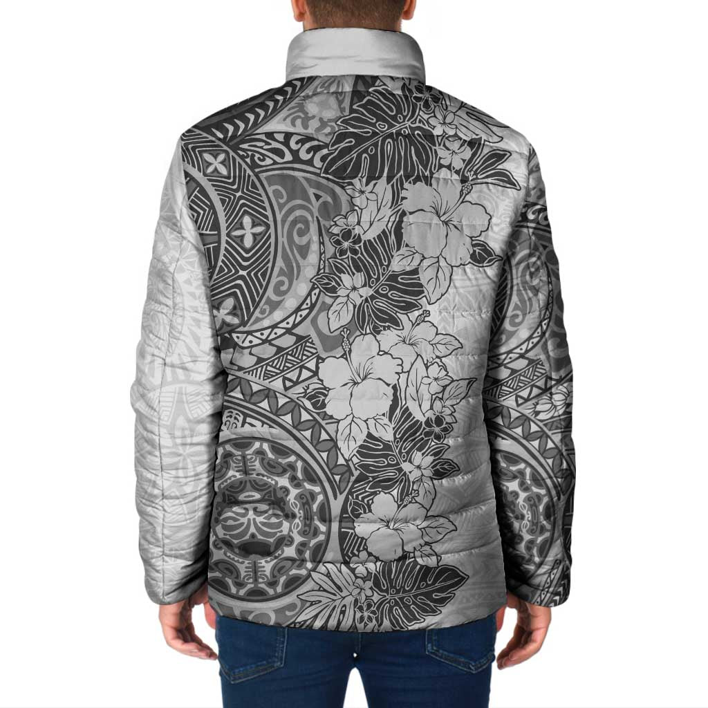 Polynesia Padded Jacket Hibiscus Hawaiian Tribal Tattoo Retro Gray LT9 - Polynesian Pride