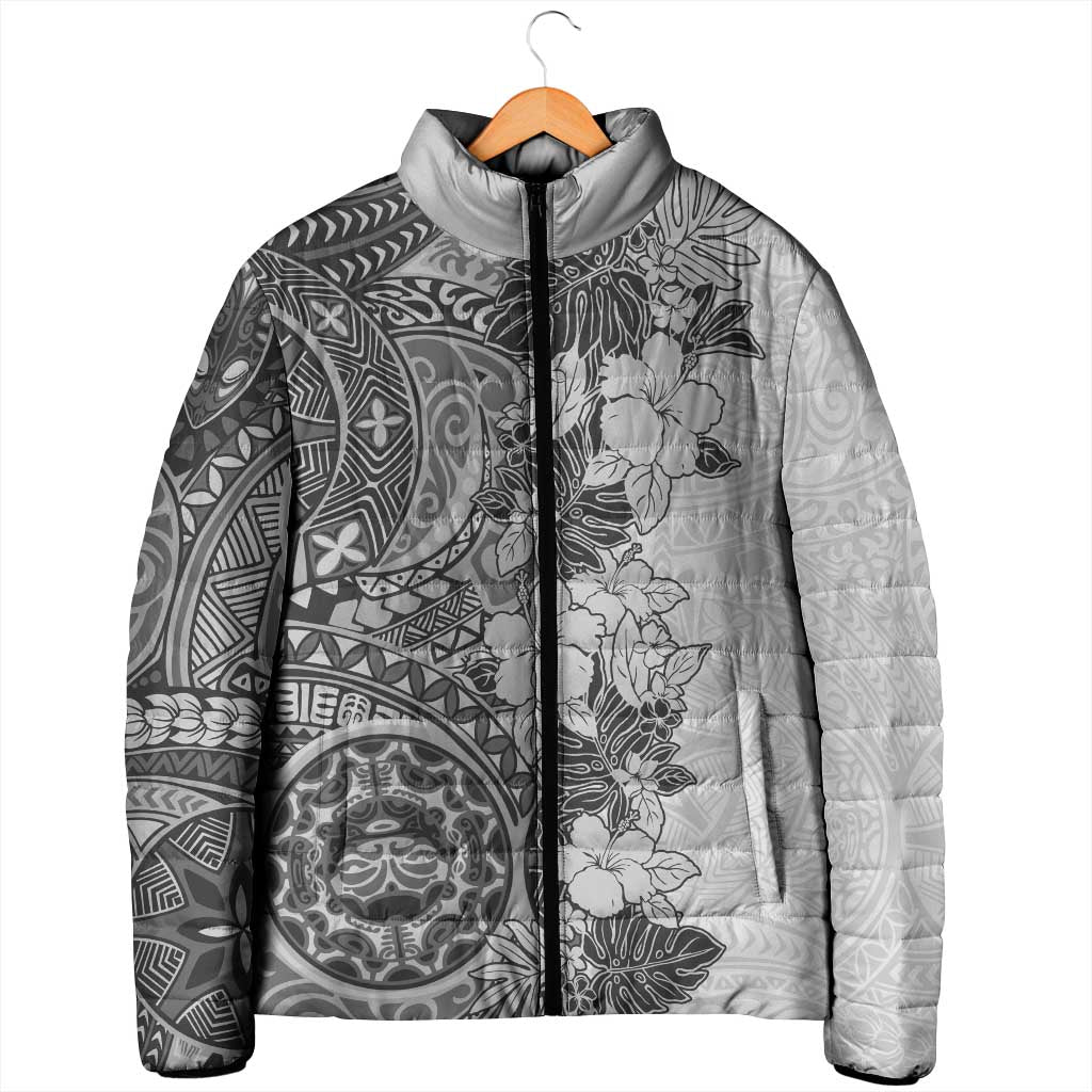 Polynesia Padded Jacket Hibiscus Hawaiian Tribal Tattoo Retro Gray LT9 - Polynesian Pride
