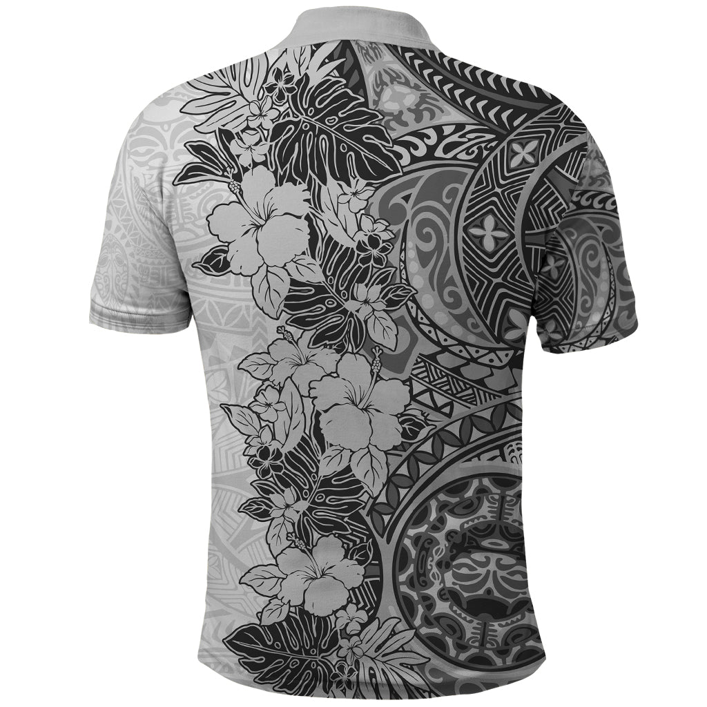 Polynesia Polo Shirt Hibiscus and Hawaiian Tribal Tattoo Retro Style Gray Color LT9 - Polynesian Pride