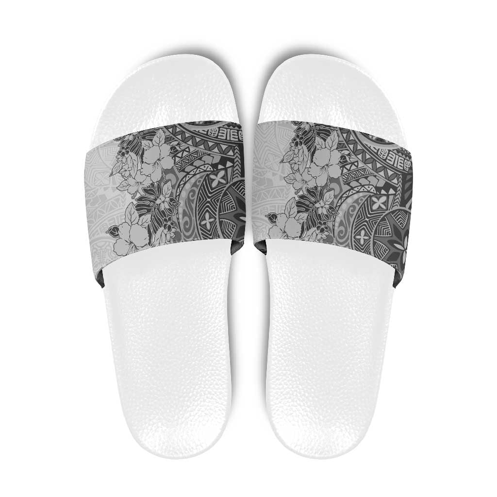 Polynesia Slide Sandals Hibiscus Hawaiian Tribal Tattoo Retro Gray LT9 Gray - Polynesian Pride
