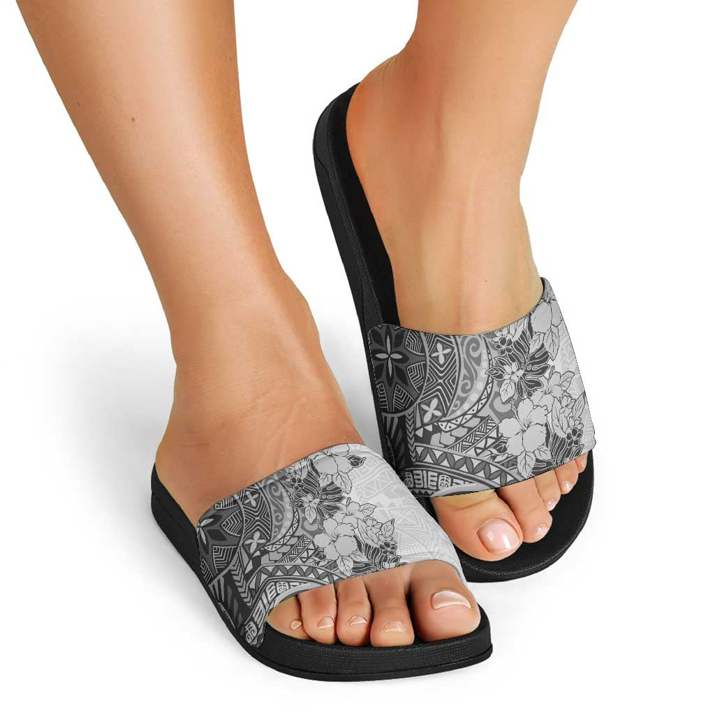 Polynesia Slide Sandals Hibiscus Hawaiian Tribal Tattoo Retro Gray LT9 - Polynesian Pride