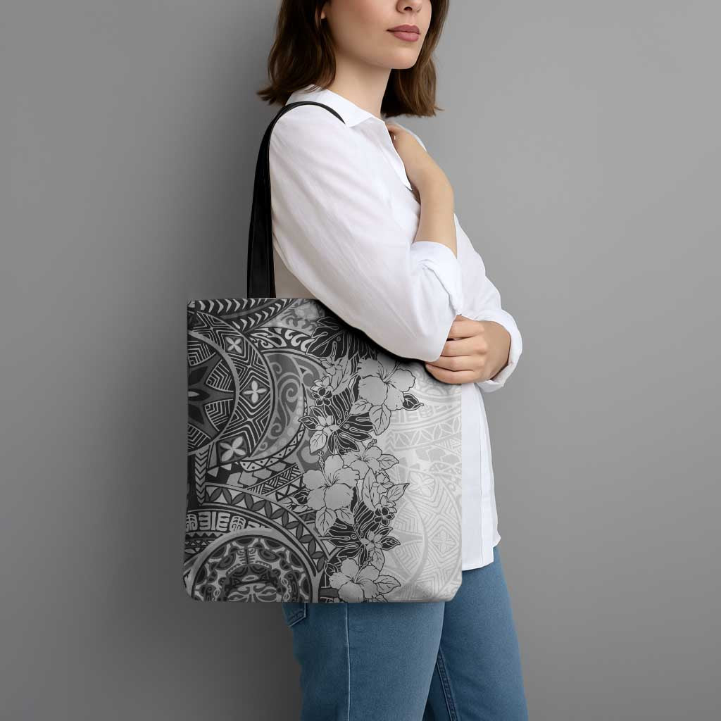 Polynesia Tote Bag Hibiscus Hawaiian Tribal Tattoo Retro Gray - Polynesian Pride
