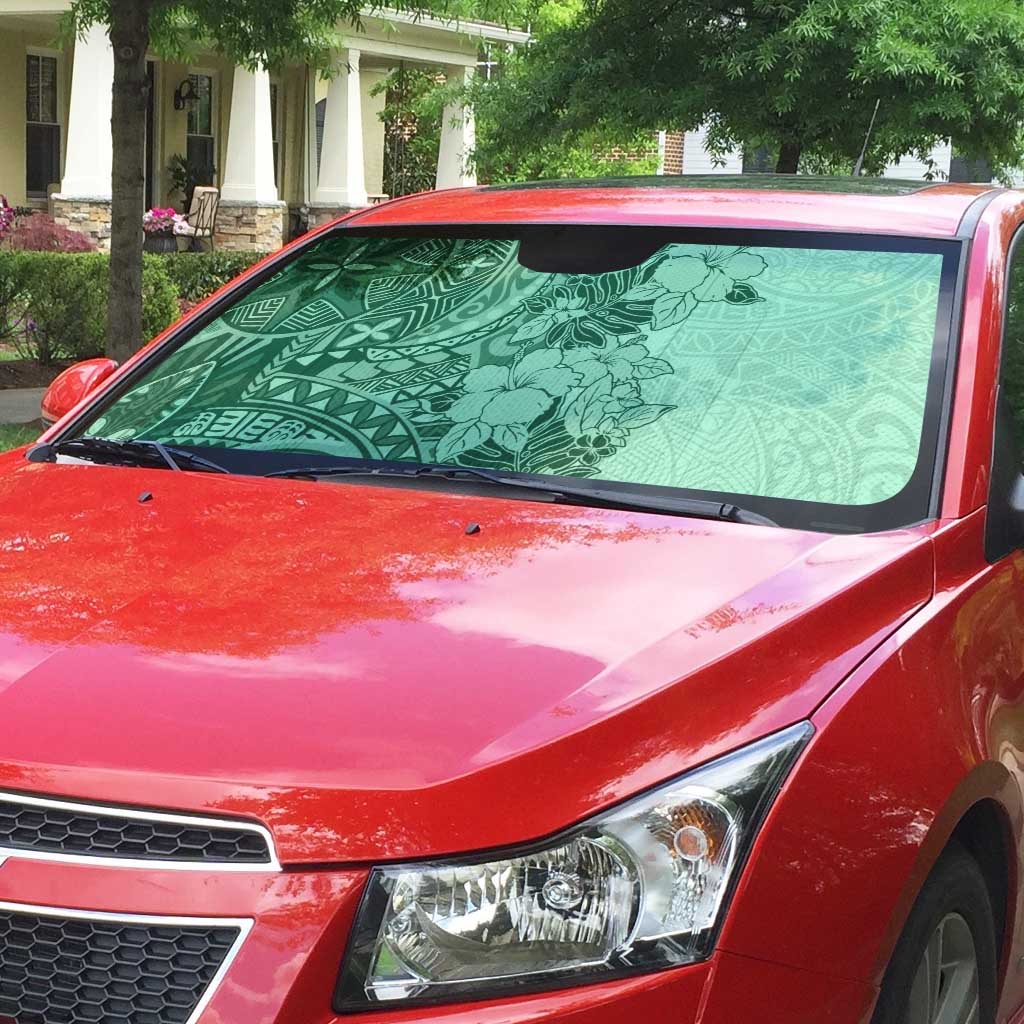 Polynesia Auto Sun Shade Hibiscus Hawaiian Tribal Tattoo Retro Green - Polynesian Pride