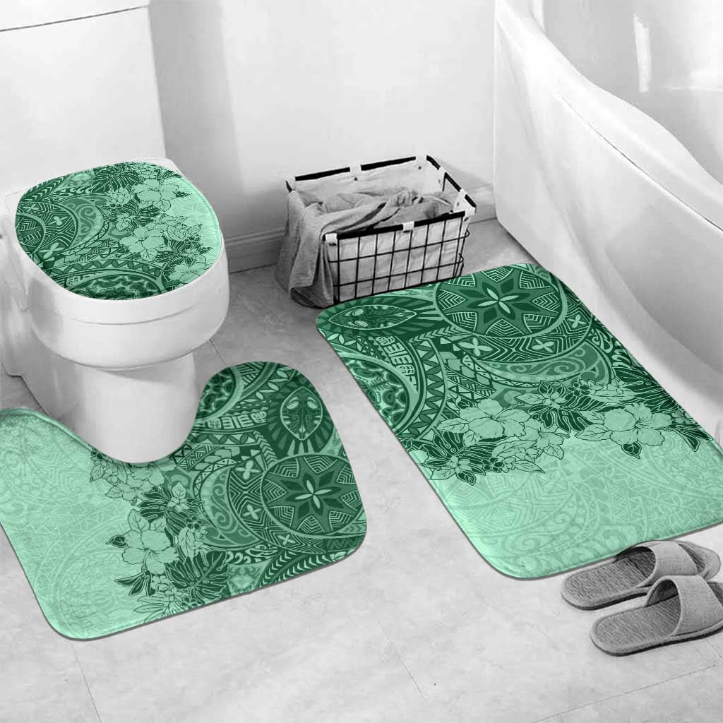 Polynesia Bathroom Set Hibiscus Hawaiian Tribal Tattoo Retro Green - Polynesian Pride